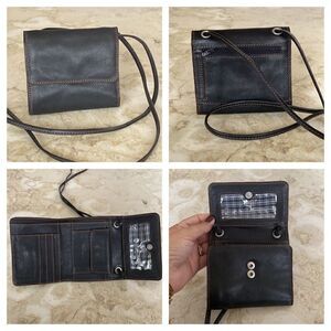 Delane Leather Compact Leather Wallet w/ Cross Body Strap